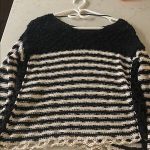 Free People Black and Cream Striped Sweater
